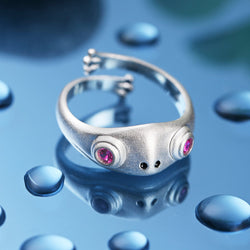 Open Ruby CZ Adjustable Frog Ring Sterling Silver Ring