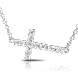 Classic Sideways Cross Necklace Sterling Silver Pendant Necklace High Polished