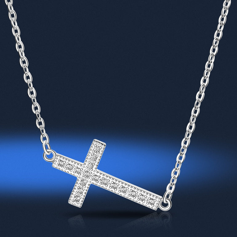 Classic Sideways Cross Necklace Sterling Silver Pendant Necklace