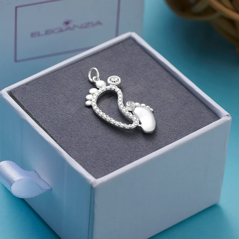 Mom and Baby Feet Sterling Silver Pendant Jewelry Pendant