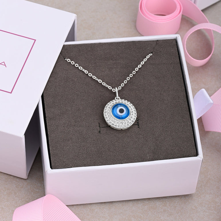 Blue Evil Eye Necklace Sterling Silver Pendant Necklace