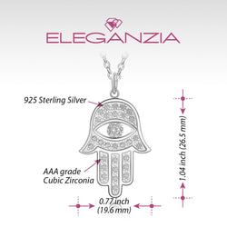 CZ Hamsa Hand Necklace Sterling Silver Pendant Necklace