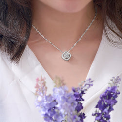 CZ Silver Necklace with Square Pendant Pendant Necklace