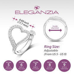 Sparkling CZ Open Heart Ring Adjustable Silver Ring Adjustable Ring