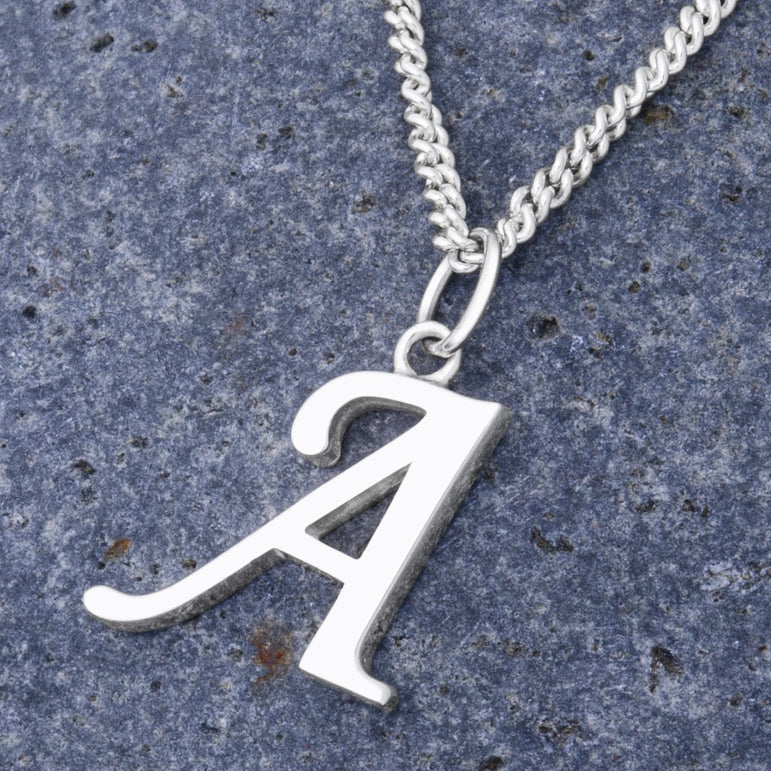 Simple Initial Sterling Silver Pendants, 26 Alphabets Pendant Necklace