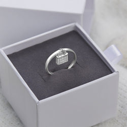 Lock Sterling Silver Ring, CZ Stackable Ring