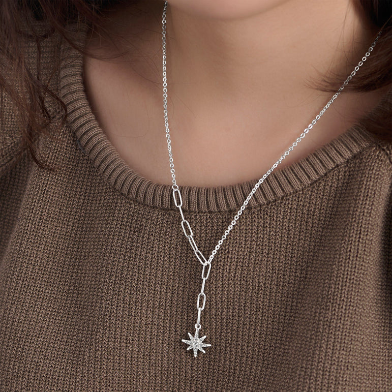 Falling Star Necklace Link Chain Silver Lariat Necklace Pendant Necklace