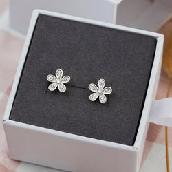 CZ Small Flower Stud Earrings Silver Minimalist Earrings Stud Earrings