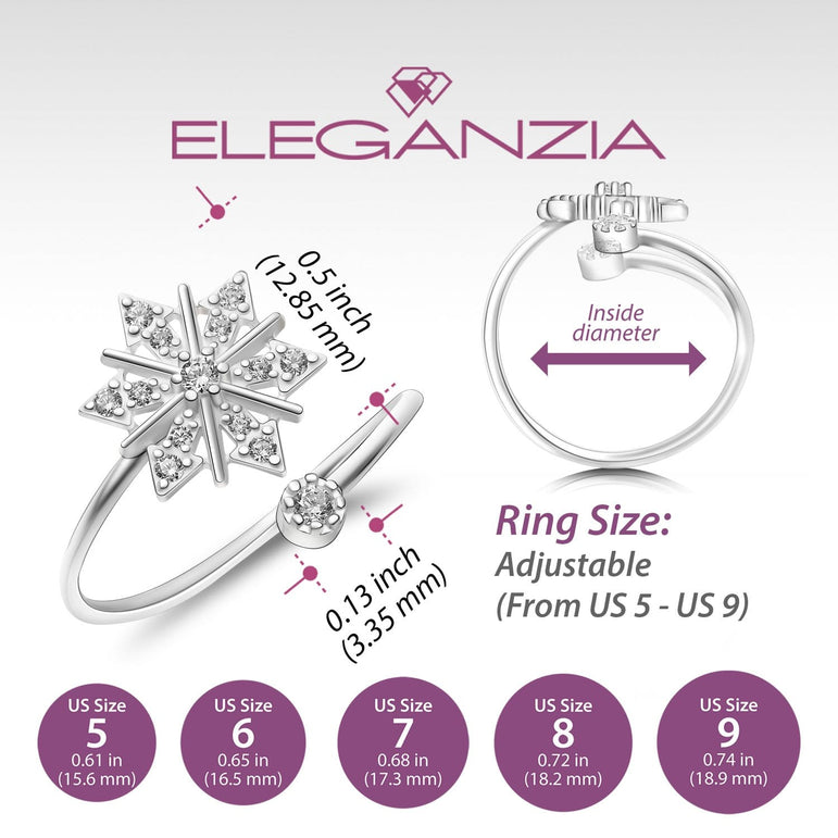 CZ Winter Star Silver Snowflake Ring Adjustable Ring