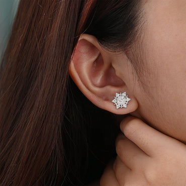 CZ Winter Star Snowflake Earrings Silver Stud Earrings Stud Earrings
