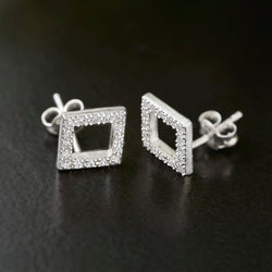 Open Square Cubic Zirconia Stud Earrings Silver Stud Earrings