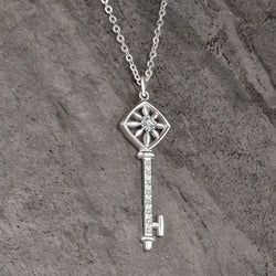 Square Compass Key Necklace Silver Pendant Necklace