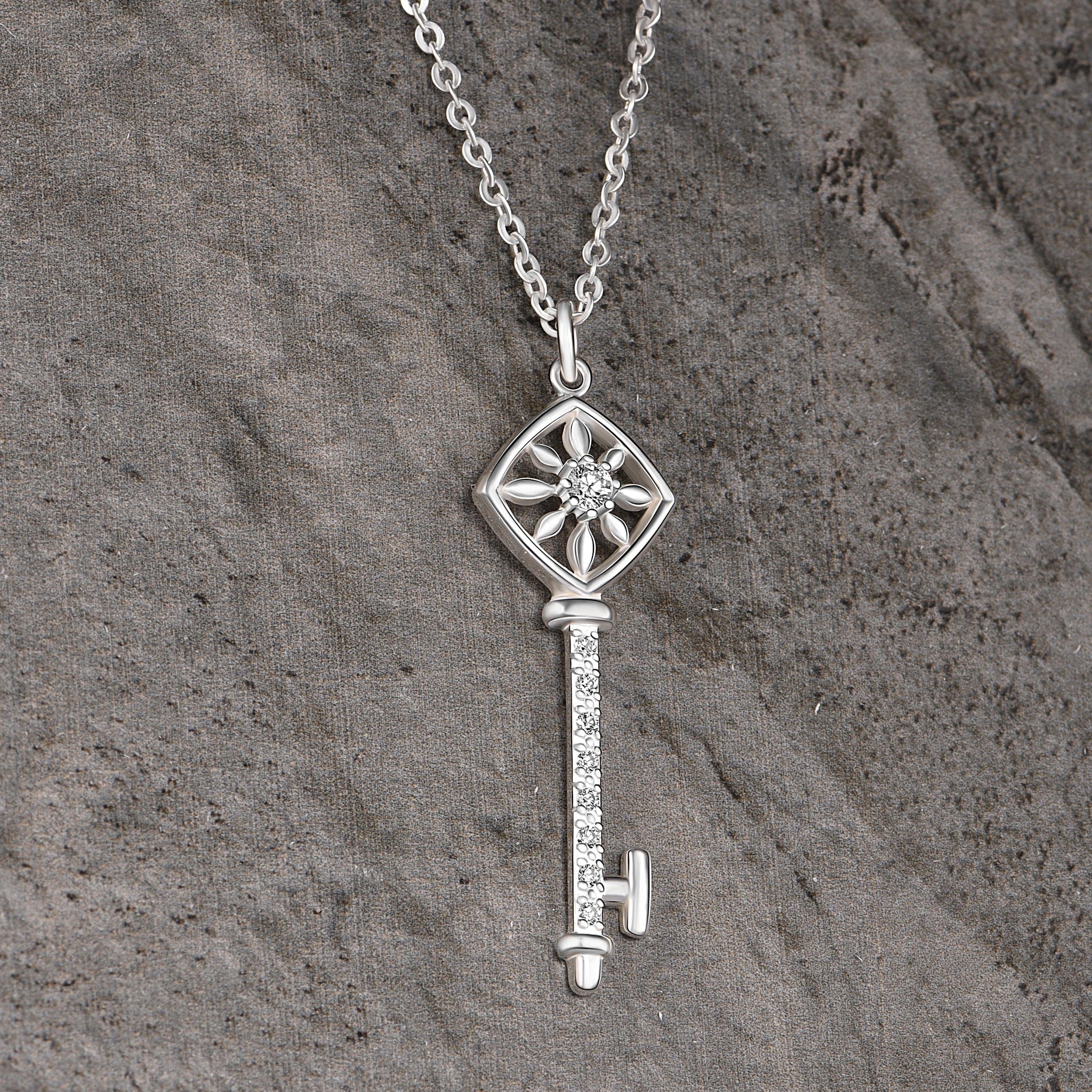 Square Compass Key Sterling Silver Pendant - Eleganzia Jewelry