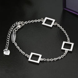 Open Square Sterling Silver Bracelets Charms Bracelet
