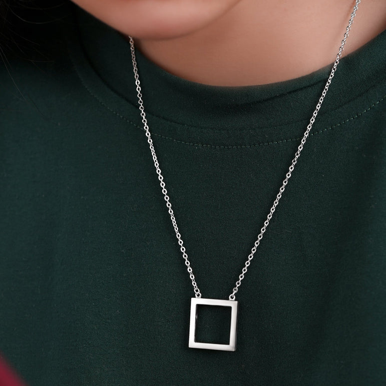 Open Square Sterling Silver Necklace with Pendant Pendant Necklace