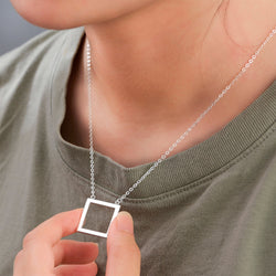 Open Square Sterling Silver Necklace with Pendant Pendant Necklace