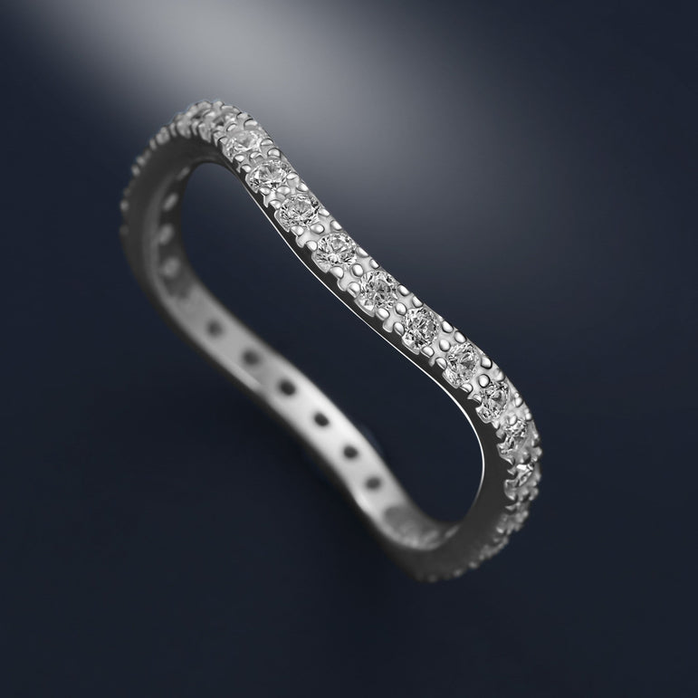 Sterling Silver Wave Rings, CZ Stackable Rings Stacking Ring