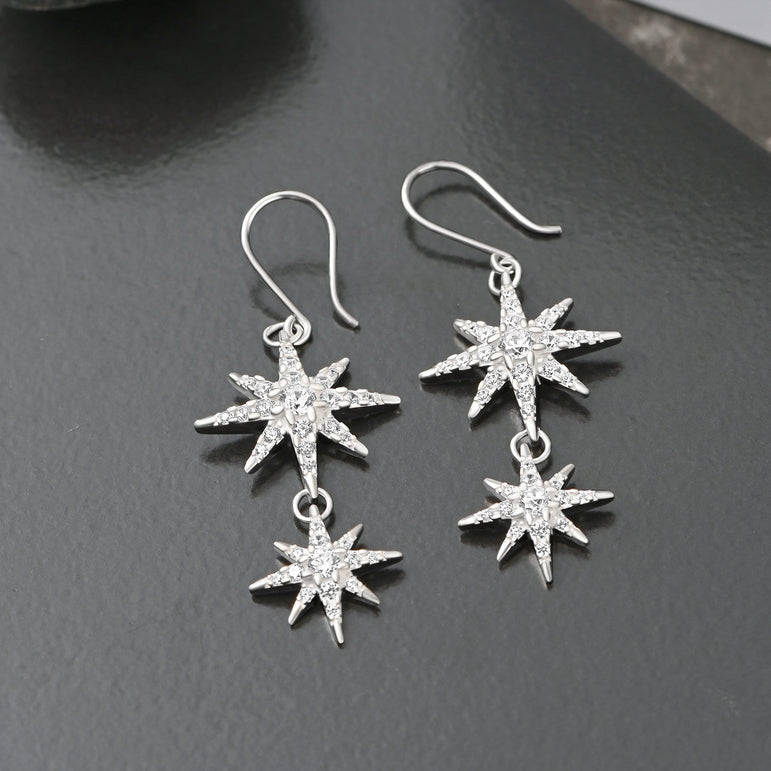 CZ Falling Star Jewelry Silver Dangle Earrings