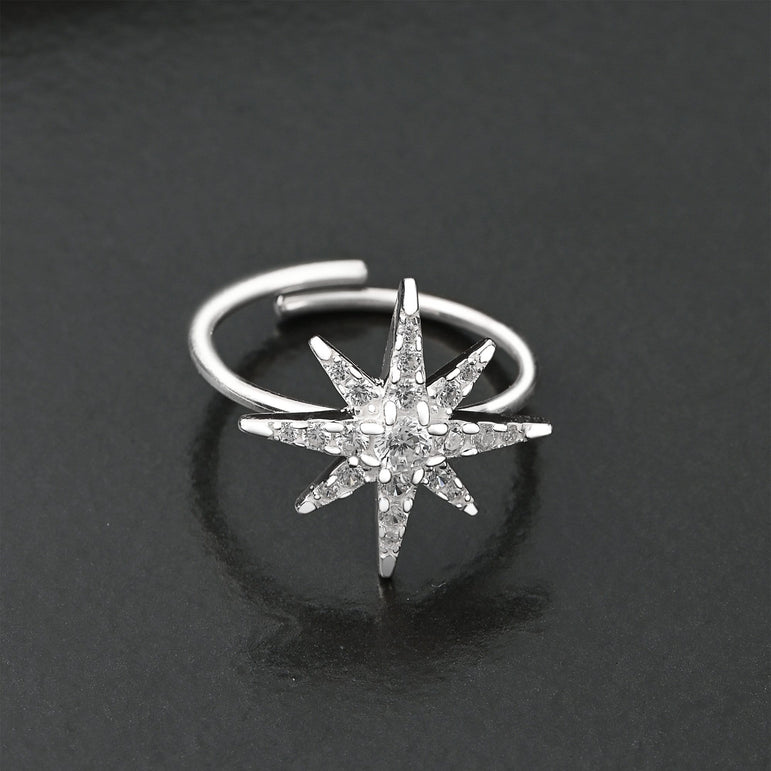 CZ Falling Star Jewelry Silver Ring Adjustable Ring