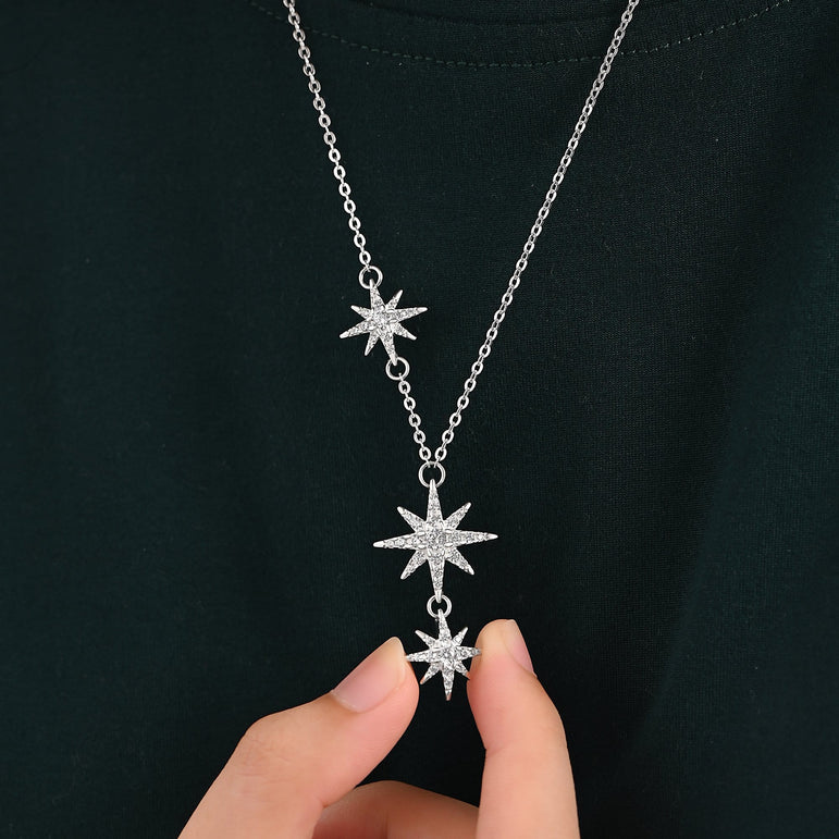 CZ Falling Star Necklace Silver Star Jewelry Pendant Necklace