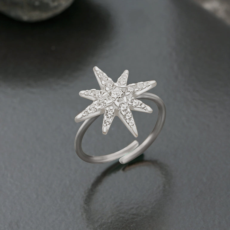 CZ Falling Star Jewelry Silver Ring Adjustable Ring