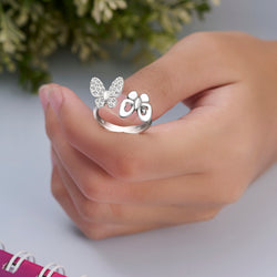 CZ Double Butterfly Ring Silver Adjustable Adjustable Ring