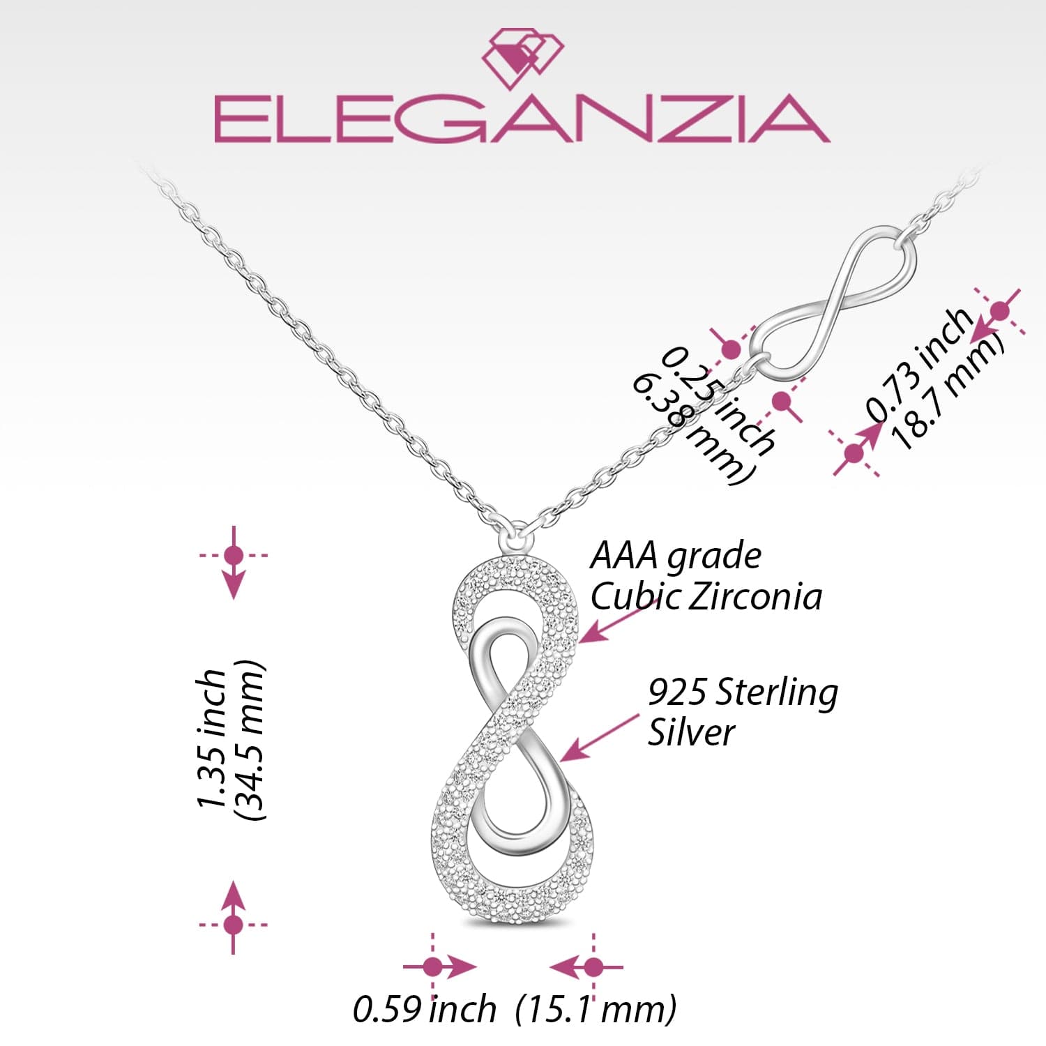 925-Sterling-Silver Double Infinity Pendant Necklace - CZ 925-Sterling-Silver Double Infinity Pendant Necklace - CZ