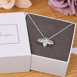 CZ Queen Bumble Bee Necklace Sterling Silver Pendant Necklace