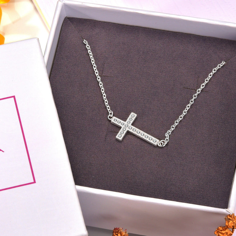Classic Sideways Cross Necklace Sterling Silver Pendant Necklace