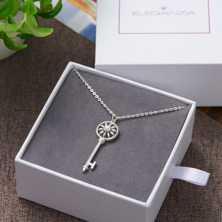 Circle Compass Key Necklace Silver Pendant Necklace