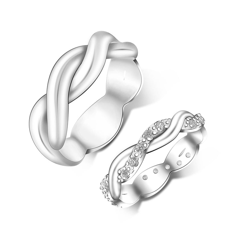 Stainless Steel Black/Silver Plated CZ Wedding Band – Forever Love Matching Ring By H&J Jewelry