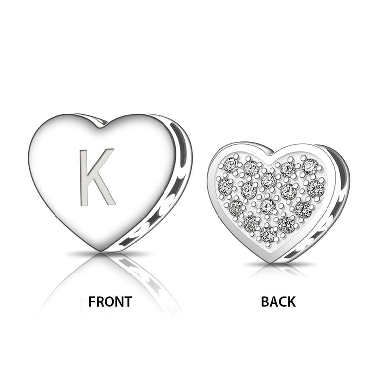Love Heart Initial Pendant Silver, 26 Alphabets Pendant K