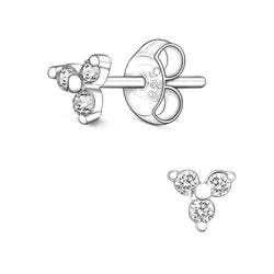 Three Petal Flower CZ Stud Earrings Sterling Silver Stud Earrings High Polished