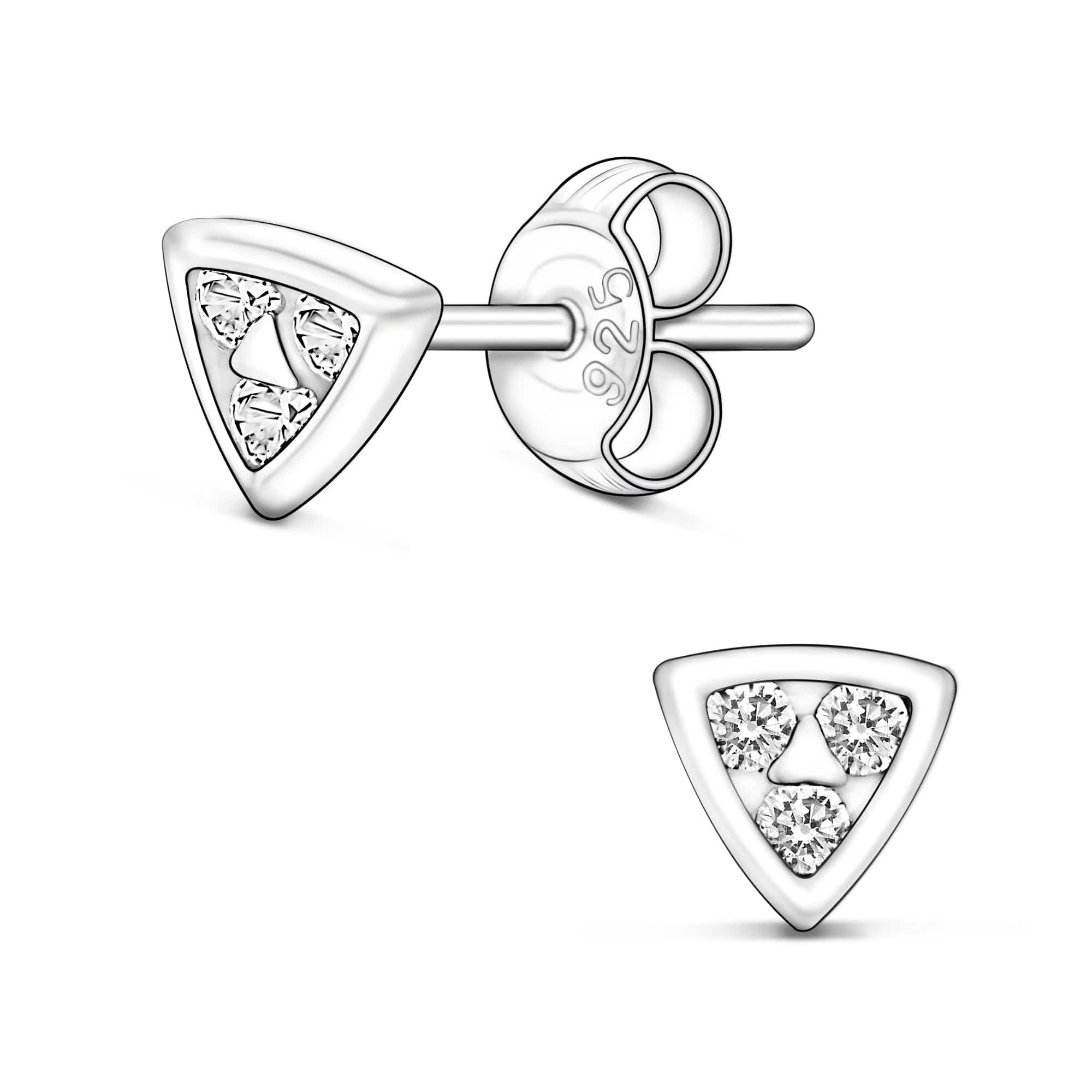 CZ Geometric Triangle Stud Earrings Sterling Silver Stud Earrings High Polished
