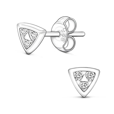 CZ Geometric Triangle Stud Earrings Sterling Silver Stud Earrings High Polished