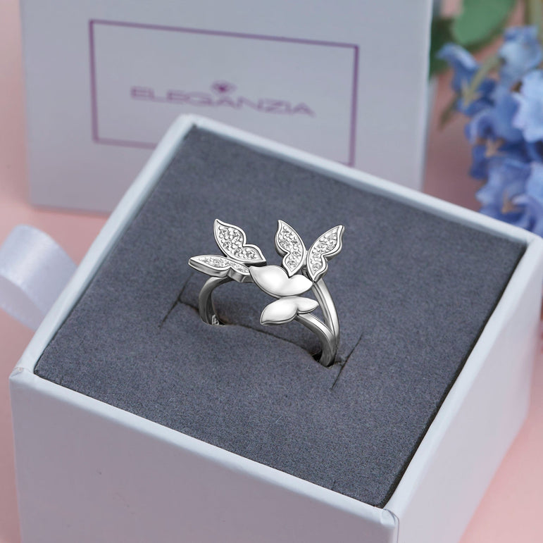 CZ Triple Butterfly Rings Sterling Silver Adjustable Adjustable Ring