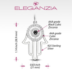 Black CZ Evil Eye Pendant in Sterling Silver Hamsa Hand Pendant