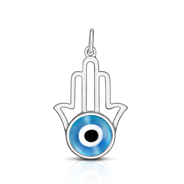 Minimalist Hamsa Hand Blue Evil Eye Pendant Pendant