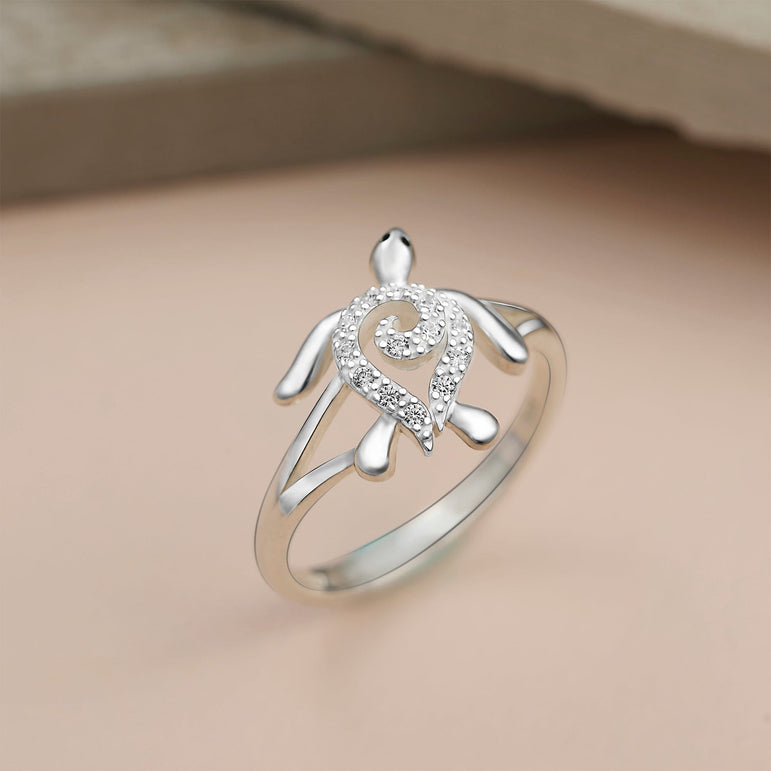 CZ Spiral Shell Turtle Sterling Silver Ring Ring