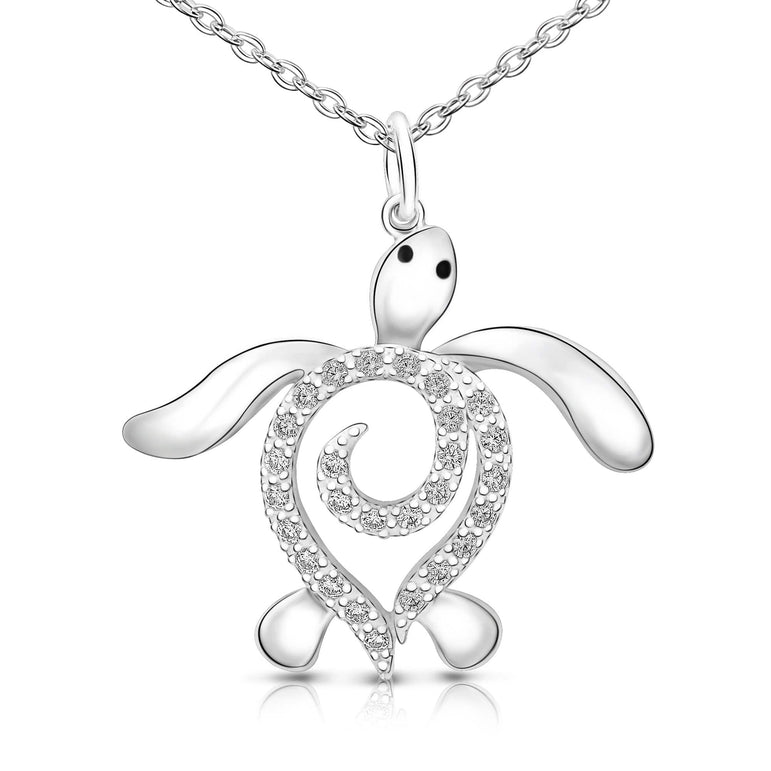CZ Spiral Shell Turtle Sterling Silver Necklace Pendant Necklace