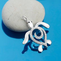 CZ Spiral Shell Turtle Sterling Silver Pendant Pendant