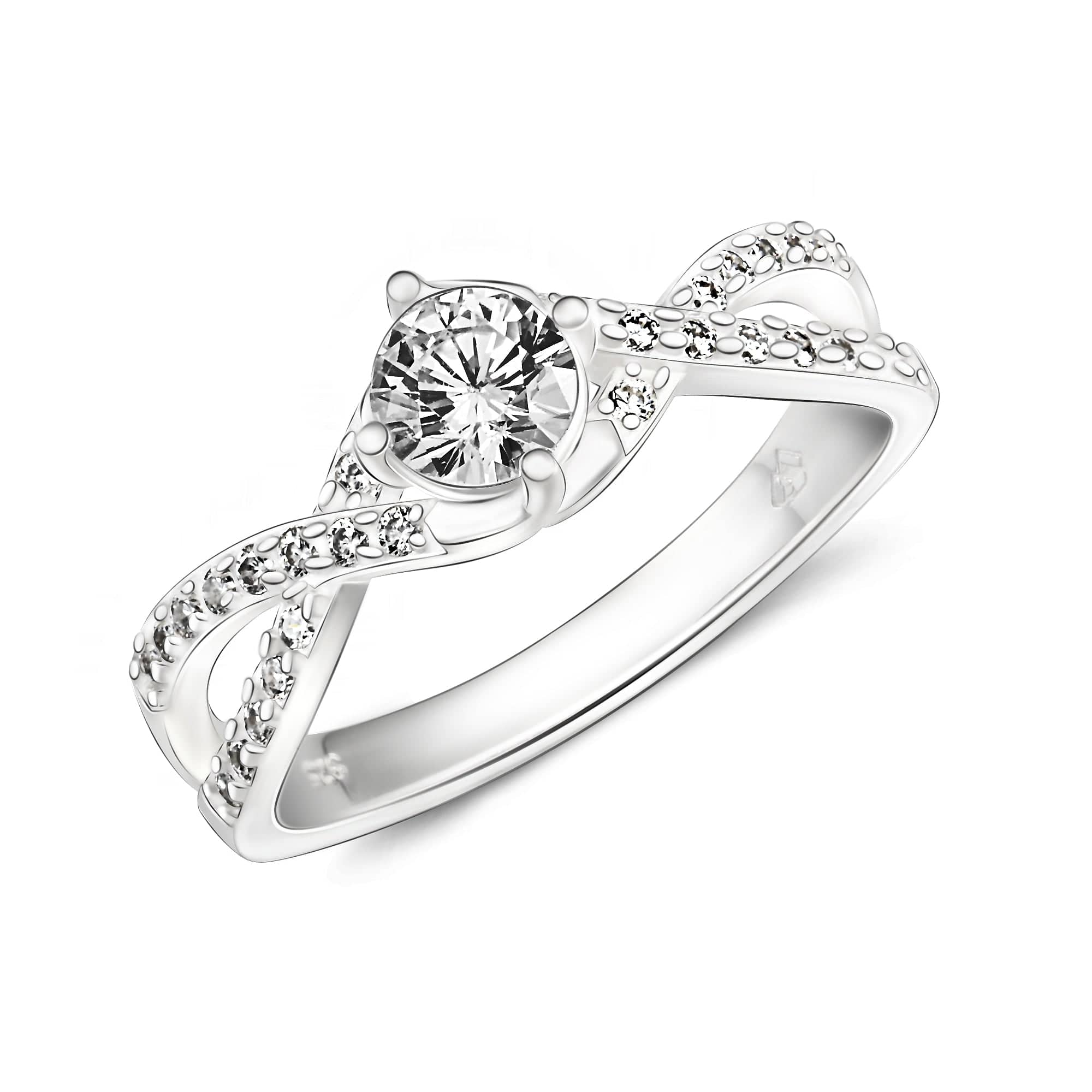 Twist Criss Cross Cubic Zirconia Engagement Ring Sterling Silver Promise Ring