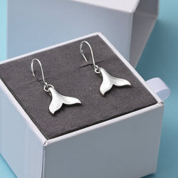 Whale Tail Dangling Earrings Sterling Silver Drop Earrings