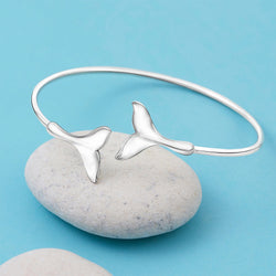 Whale Tail Silver Bangle Bracelet Adjustable Bangle
