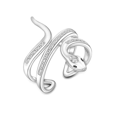 White CZ Coiling Snake Ring Silver Adjustable Ring