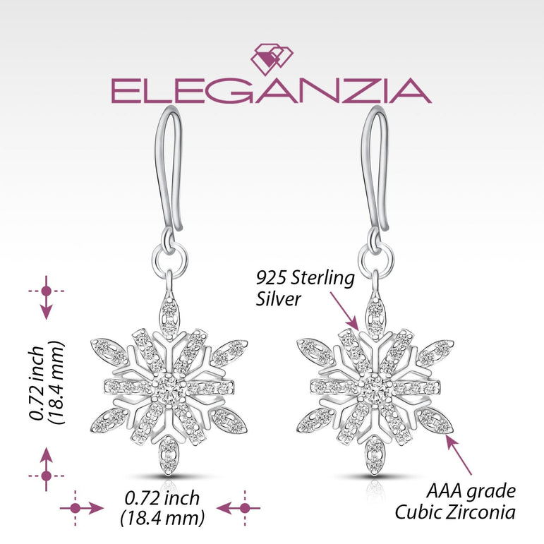 Winter CZ Snowflake Drop Earrings Silver Drop Earrings